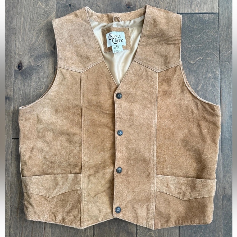 100% Genuine Leather Cripple Creek Men's Brown Suede Western Vest Size XL